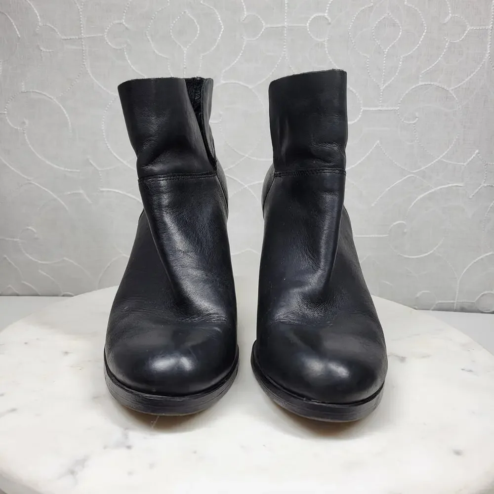 Vince‎ Camuto Helyn Ankle Boots Womens 8.5 Black Soft Leather Pull On Block Heel